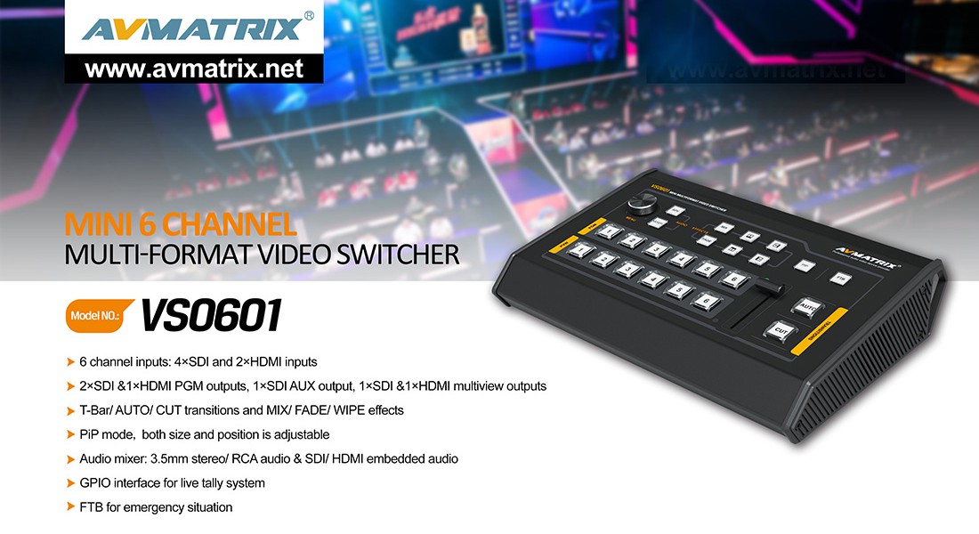 AVMatrix - Portable 6Ch Multiformat Video Switch, Scaler and Multiviewer