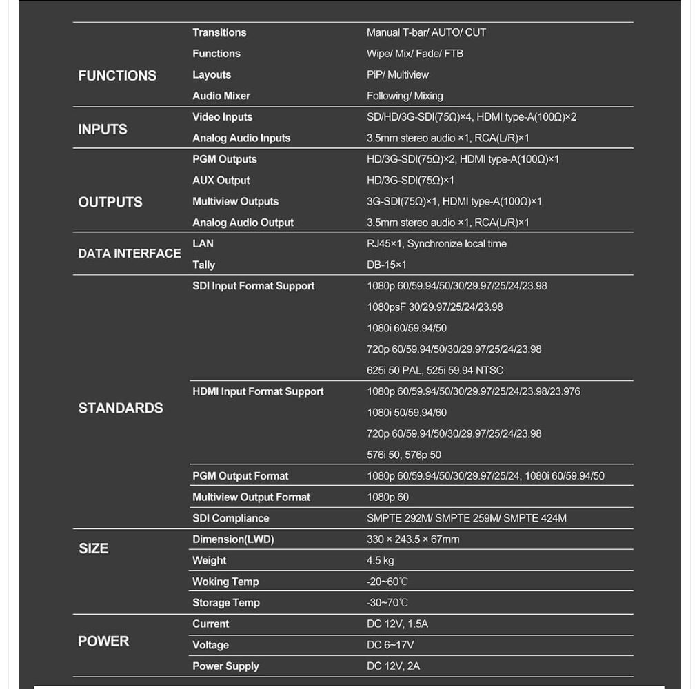 Portable 6CH SDI/HDMI Multi-format Video Switcher