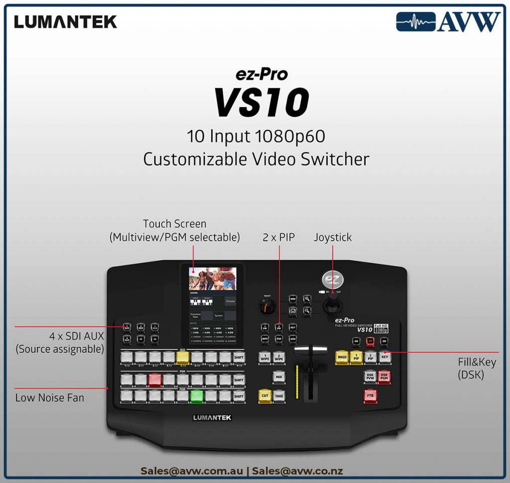 Lumantek ez-Pro VS10 3G-SDI/HDMI Video Switcher with 5" LED Touchscreen