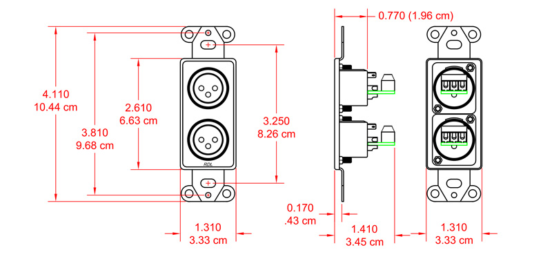 D-XLR2F-dimensions